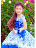 Royal Blue Tulle Lace 3D Floral Applique Flower Girl Dress